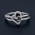 Heart in Heart Silver Diamond Ring with Lab-Grown Diamonds