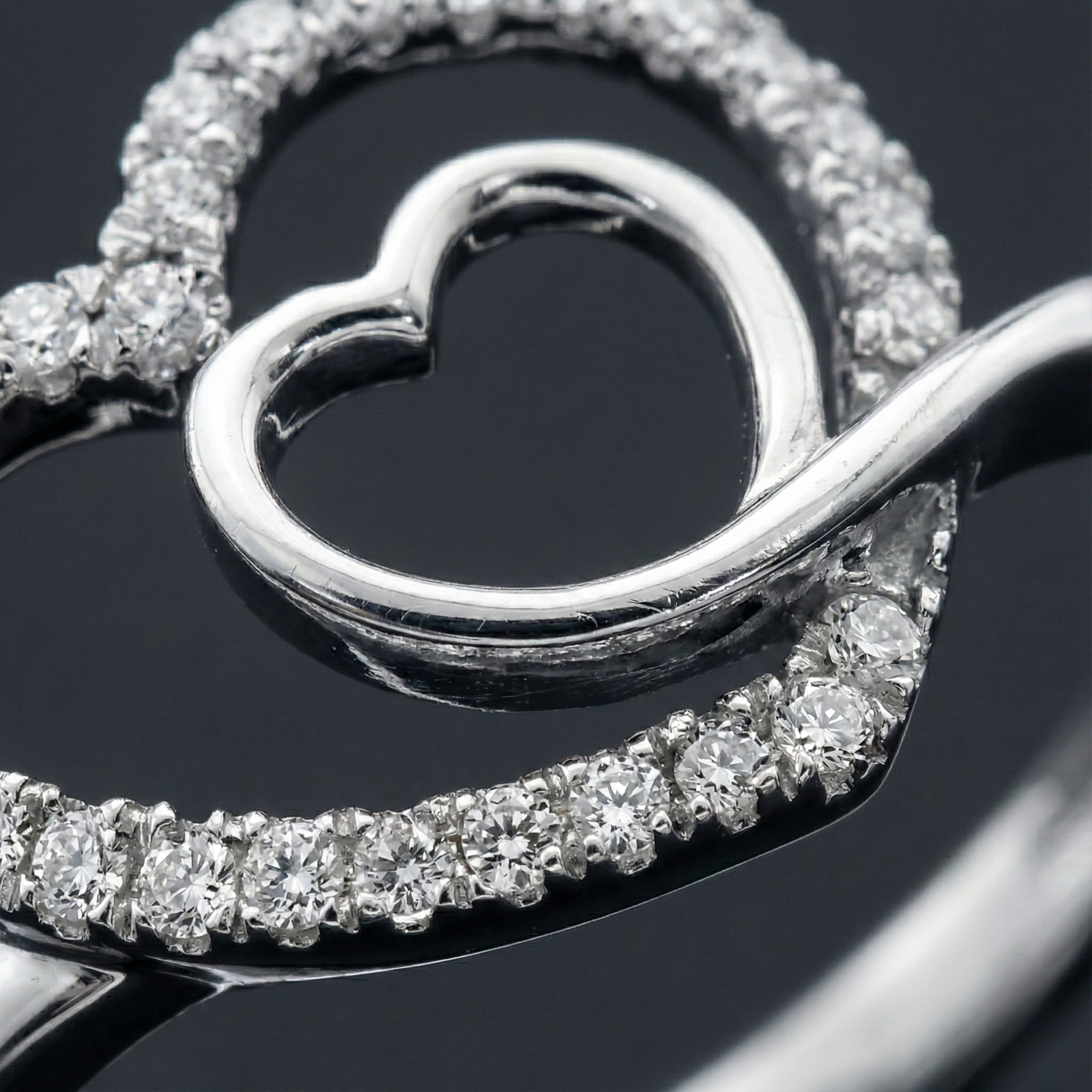 Double Heart 925 Silver Diamond Ring with Lab-Grown Diamonds