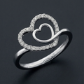 Double Heart 925 Silver Diamond Ring with Lab-Grown Diamonds