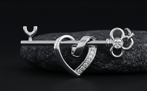 Heart Key 925 Silver Diamond Pendant with Lab-Grown Diamonds