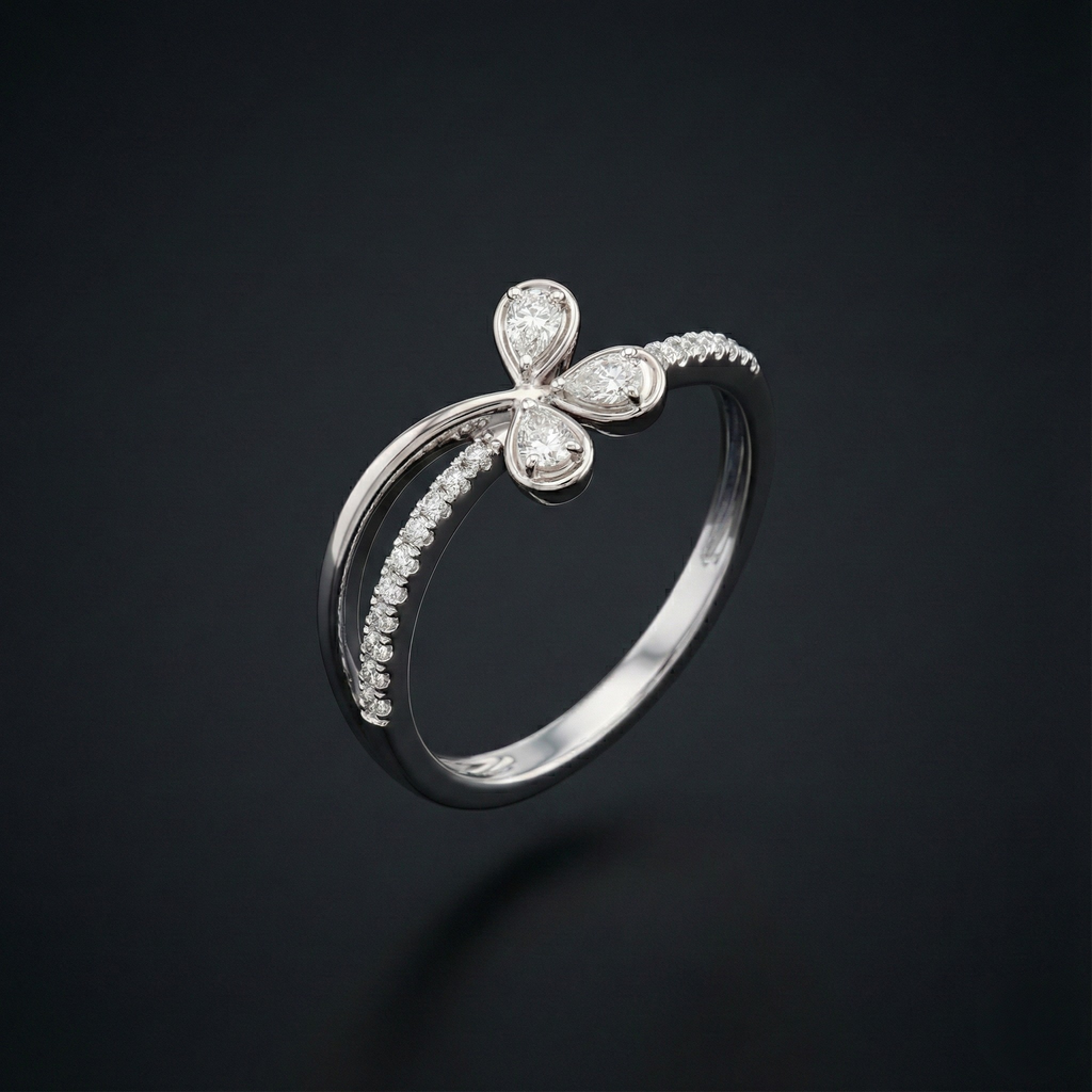 Leaf Curve 925 Silver Diamond Ring with Lab-Grown Diamonds