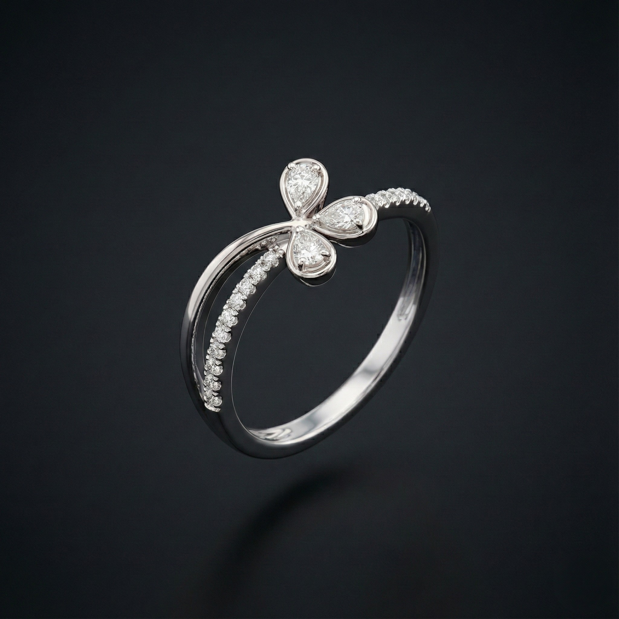 Leaf Curve 925 Silver Diamond Ring with Lab-Grown Diamonds