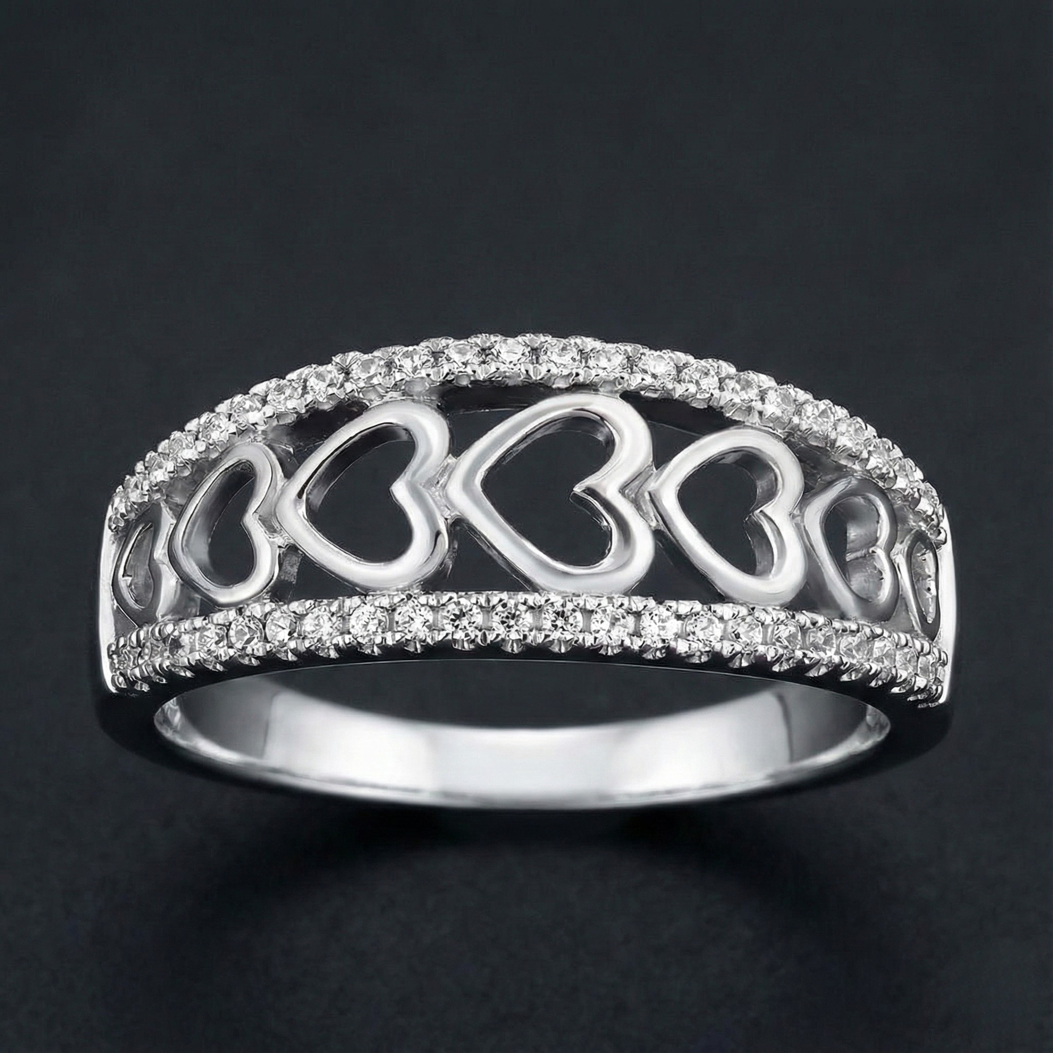 Multi Heart 925 Silver Diamond Band with Lab-Grown Diamonds