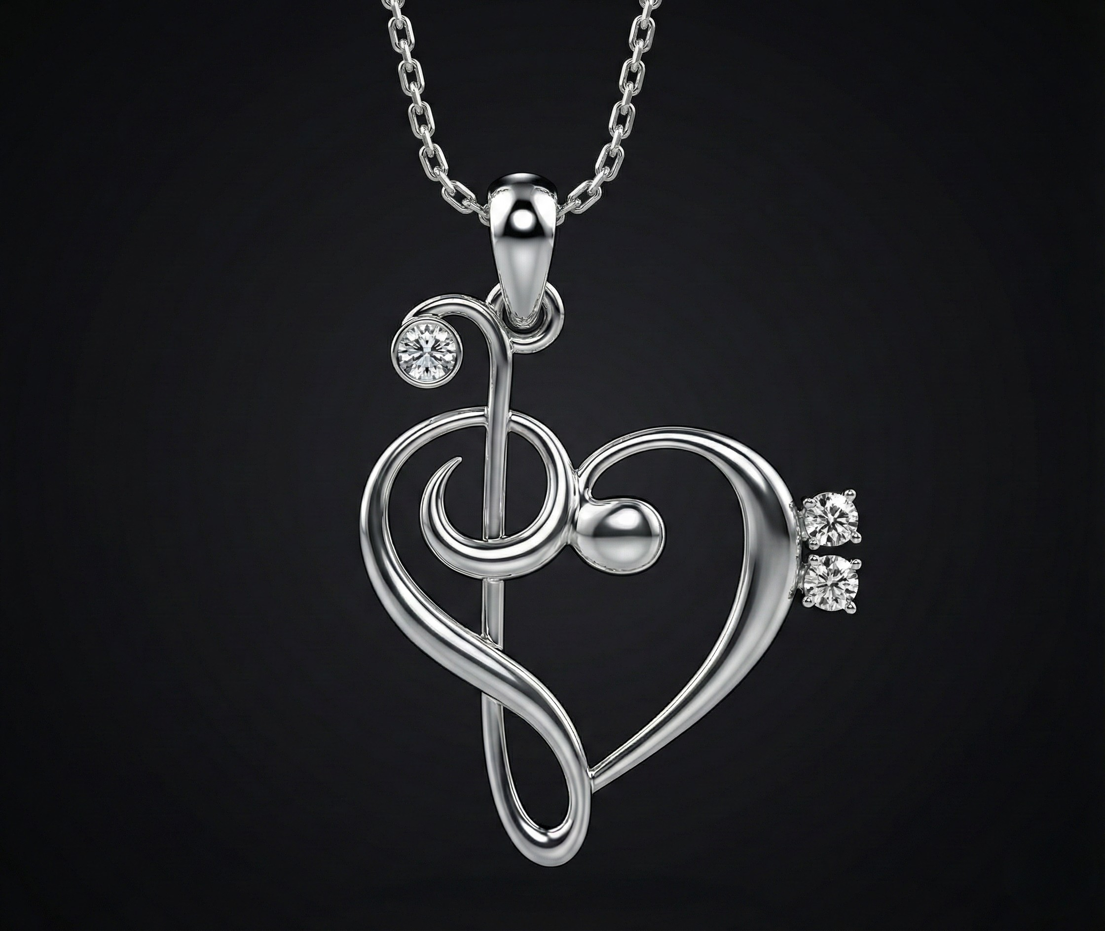 Heart Music Note Silver Diamond Pendant with Lab-Grown Diamonds