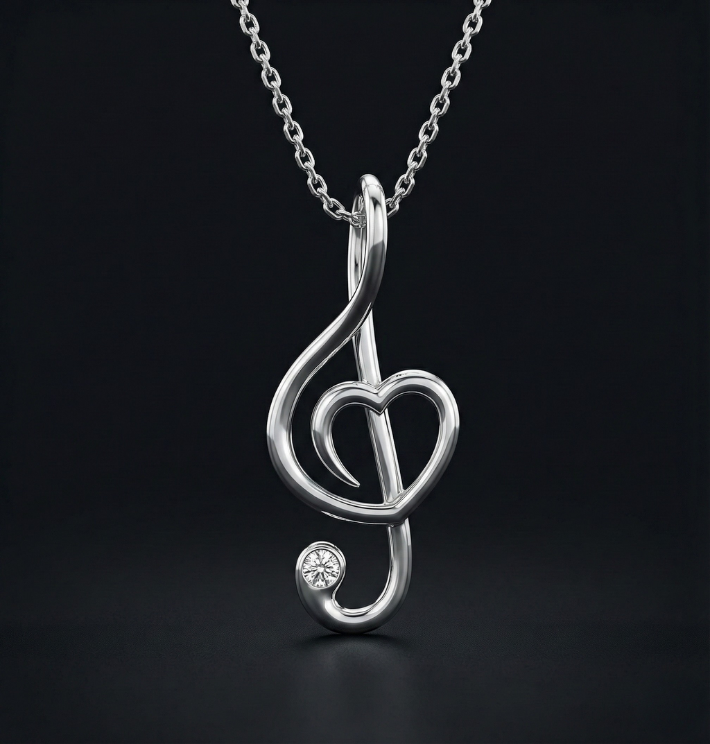 Music Lover Silver Diamond Pendant with Lab-Grown Diamonds