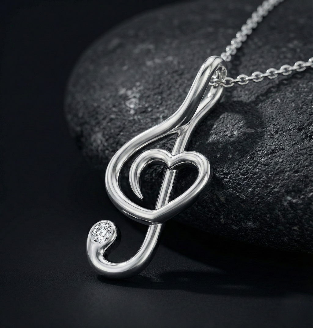 Music Lover Silver Diamond Pendant with Lab-Grown Diamonds