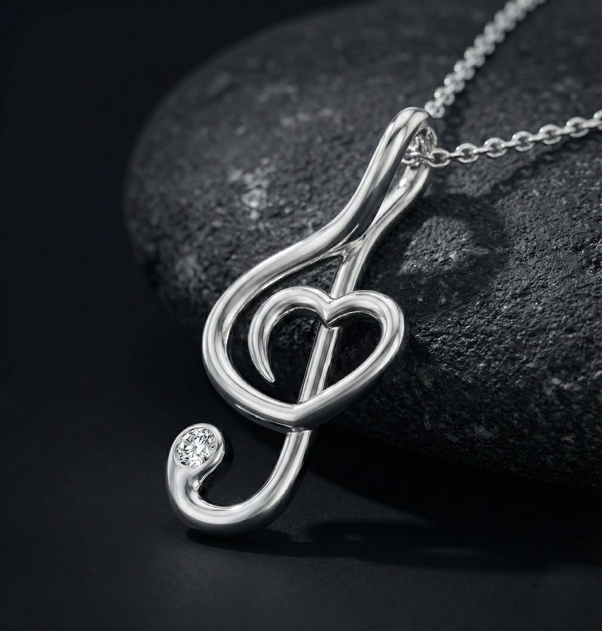 Music Lover Silver Diamond Pendant with Lab-Grown Diamonds