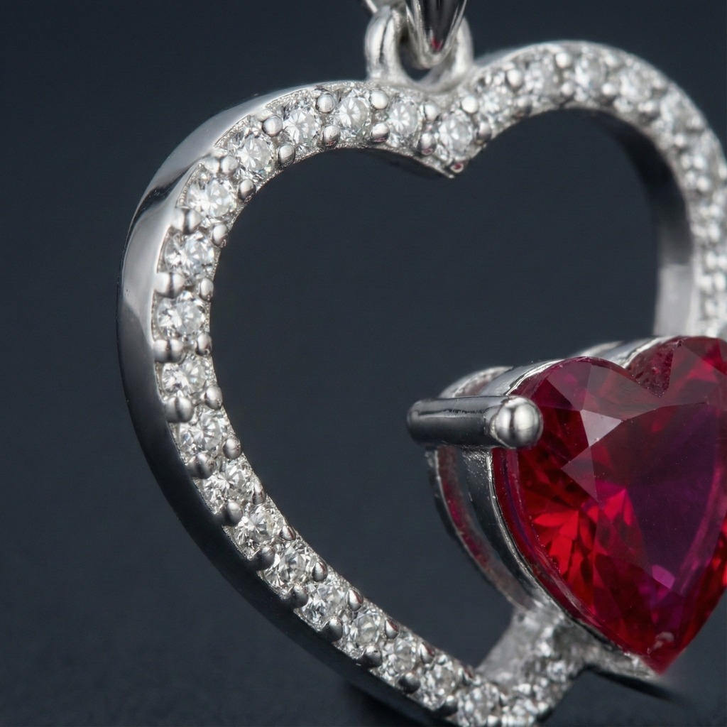 Ruby Heart 925 Silver Diamond Pendant with Lab-Grown Diamonds