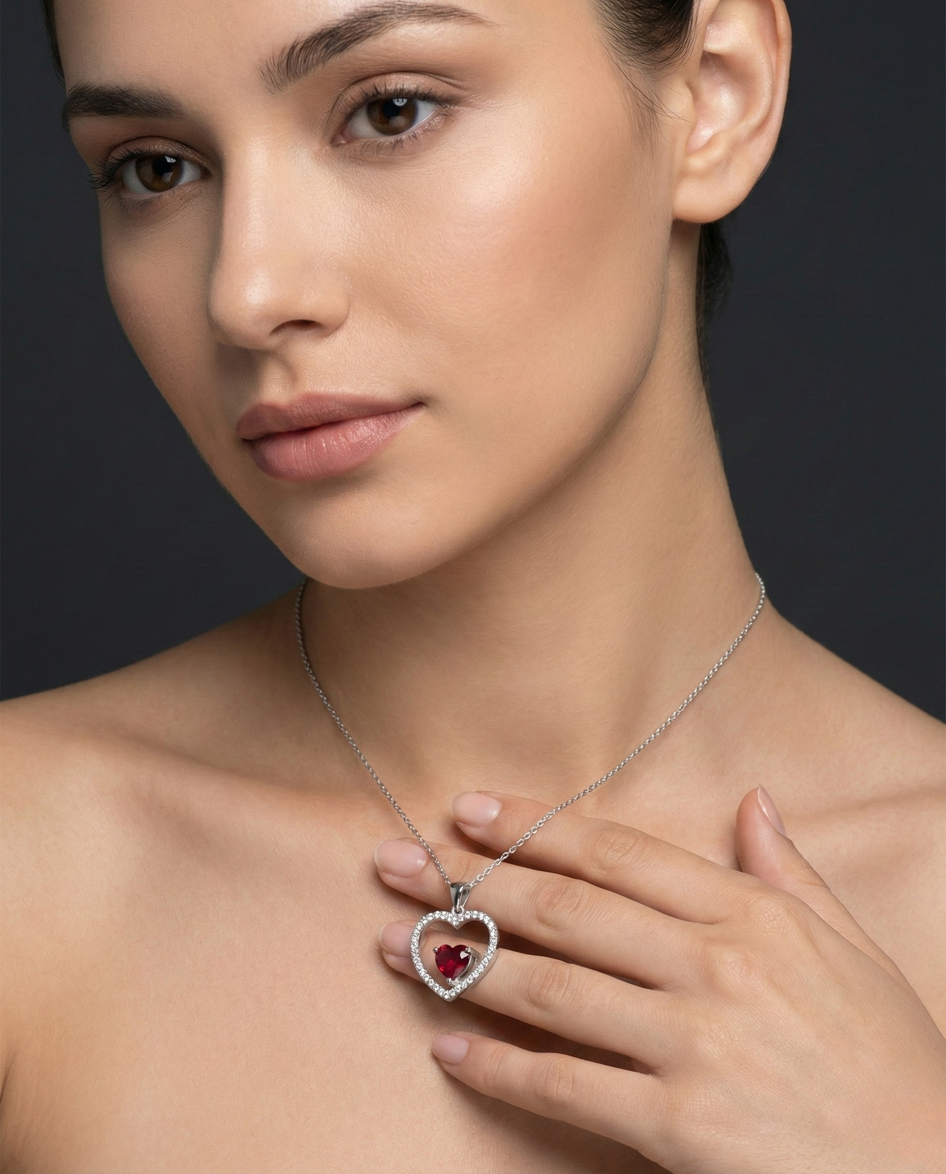 Ruby Heart 925 Silver Diamond Pendant with Lab-Grown Diamonds