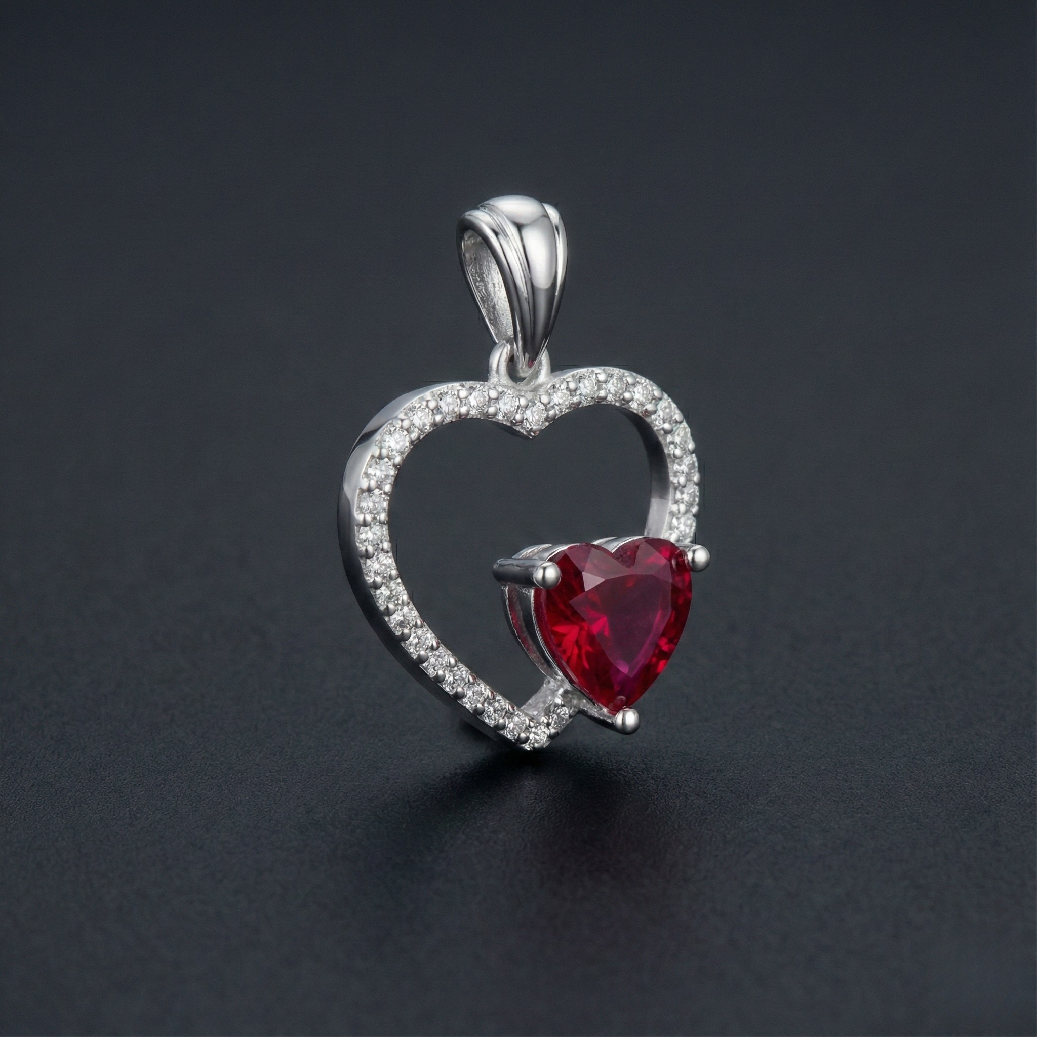 Ruby Heart 925 Silver Diamond Pendant with Lab-Grown Diamonds