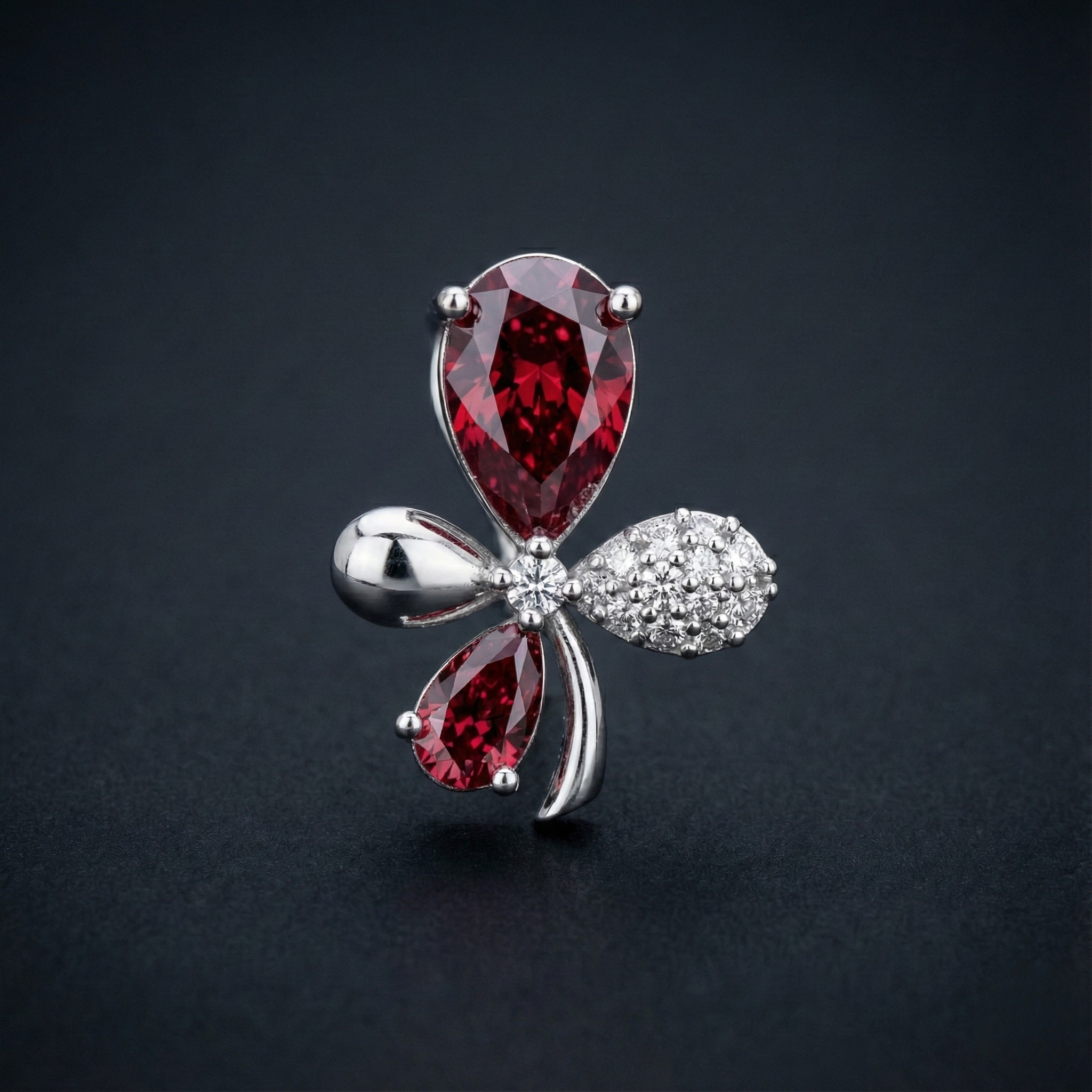 Ruby Leaf 925 Silver Diamond Pendant with Lab-Grown Diamonds