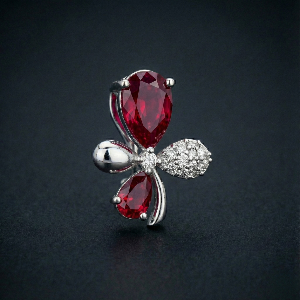 Ruby Leaf 925 Silver Diamond Pendant with Lab-Grown Diamonds