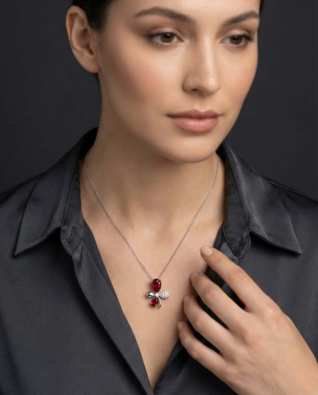 Ruby Leaf 925 Silver Diamond Pendant with Lab-Grown Diamonds