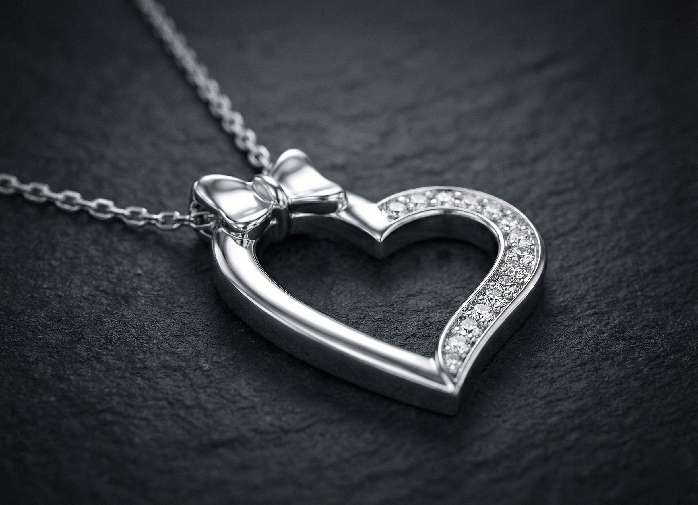 Small Bow Heart 925 Silver Diamond Pendant with Lab-Grown Diamonds