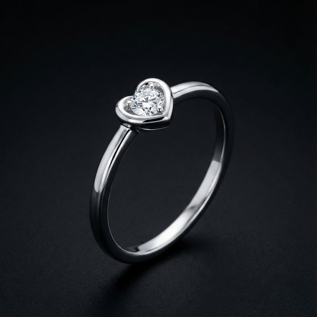 Small Heart Silver Diamond Ring with Lab-Grown Diamonds