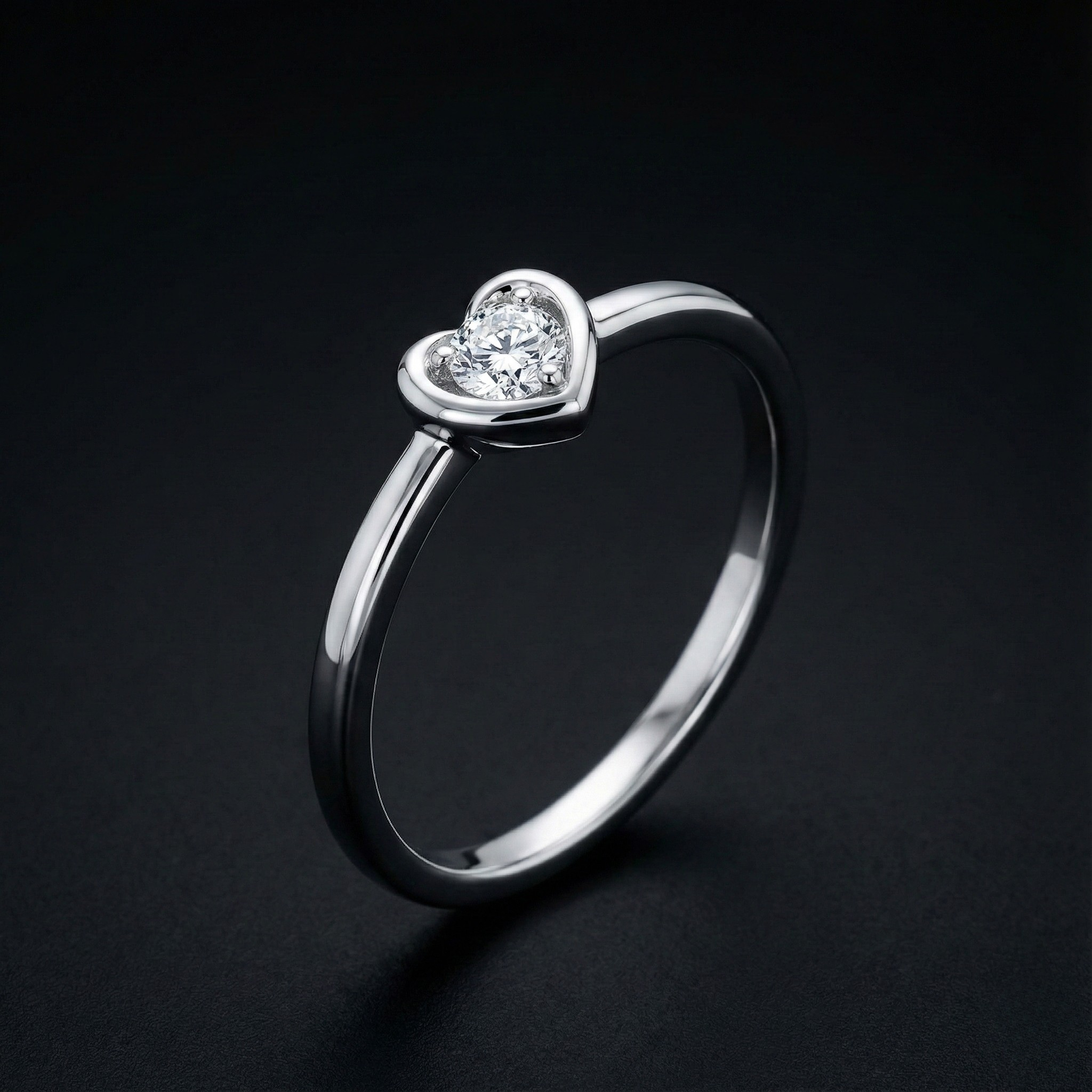 Small Heart Silver Diamond Ring with Lab-Grown Diamonds