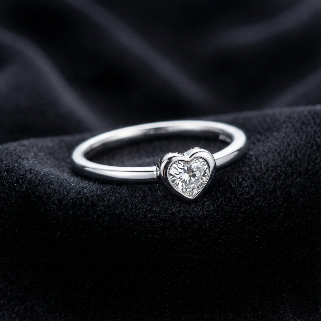 Small Heart Silver Diamond Ring with Lab-Grown Diamonds