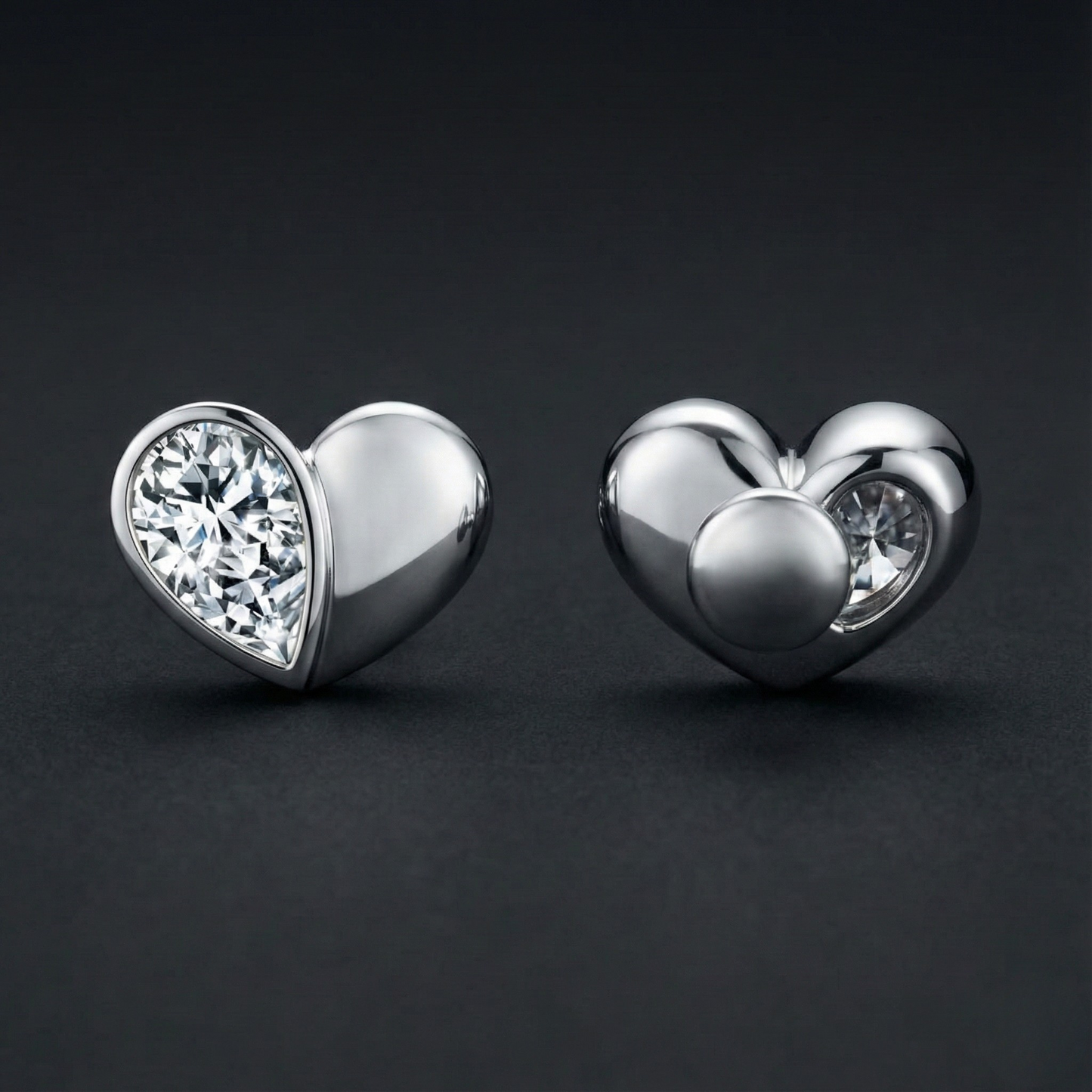 Half Heart Diamond Stud Earrings Orilucent