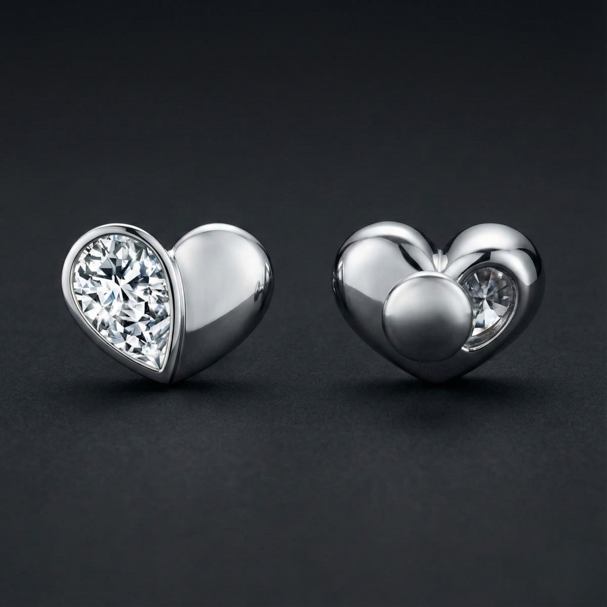 Half Heart Diamond Stud Earrings Orilucent