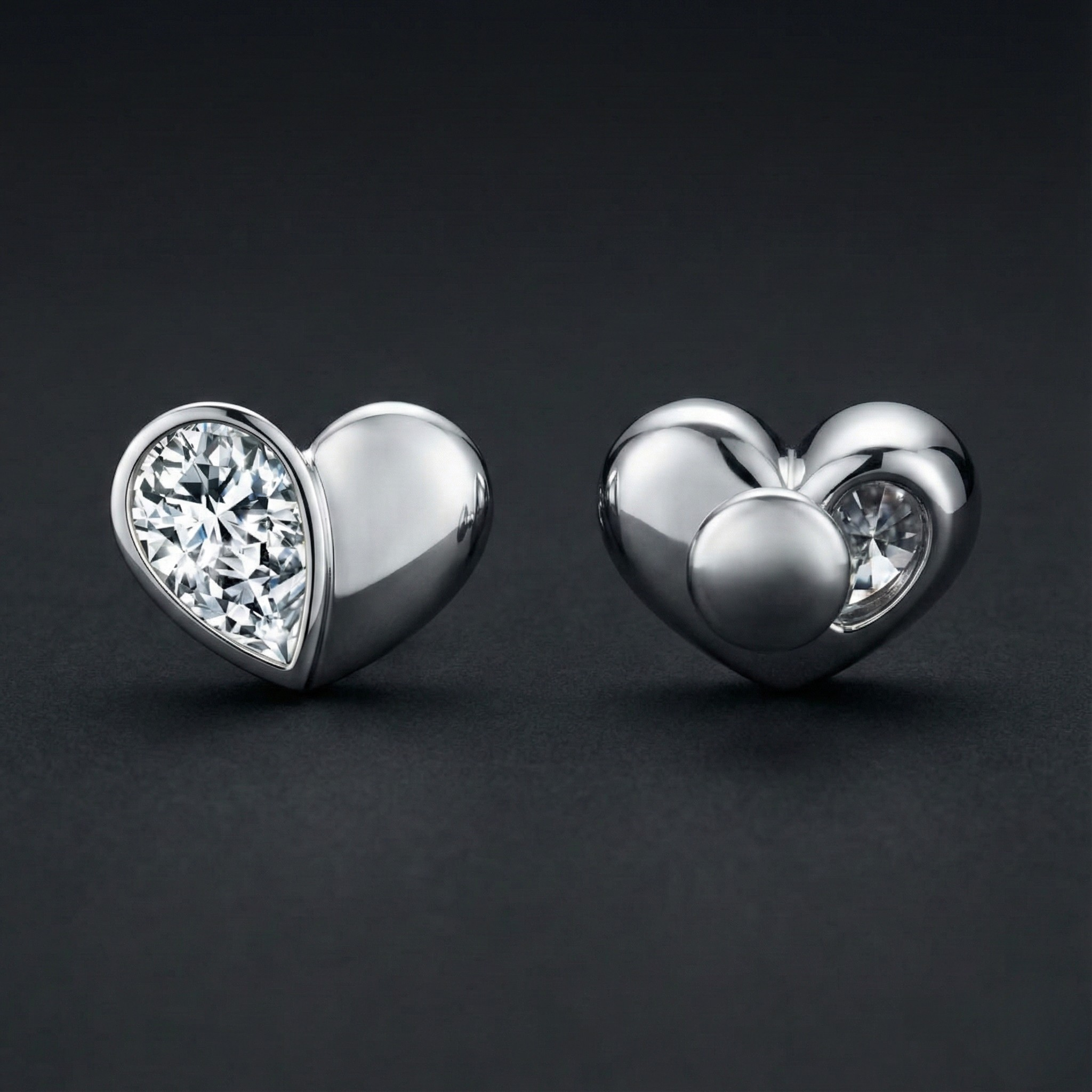 Petite Heart 925 Silver Diamond Stud Earrings with Lab-Grown Diamonds