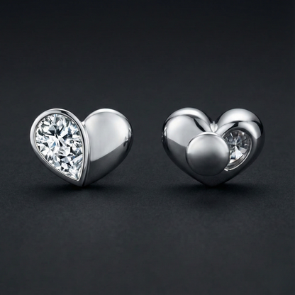 Half Heart Diamond Stud Earrings Orilucent