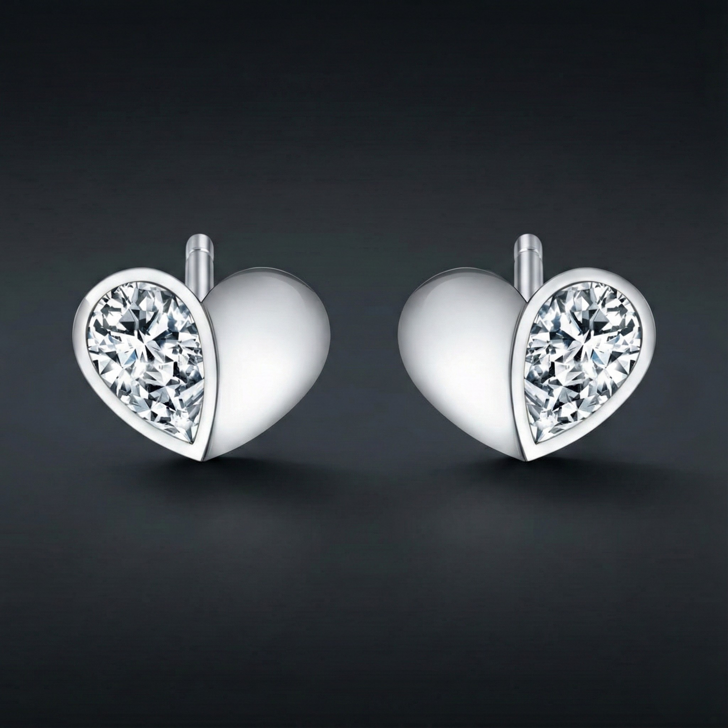 Half Heart Diamond Stud Earrings Orilucent