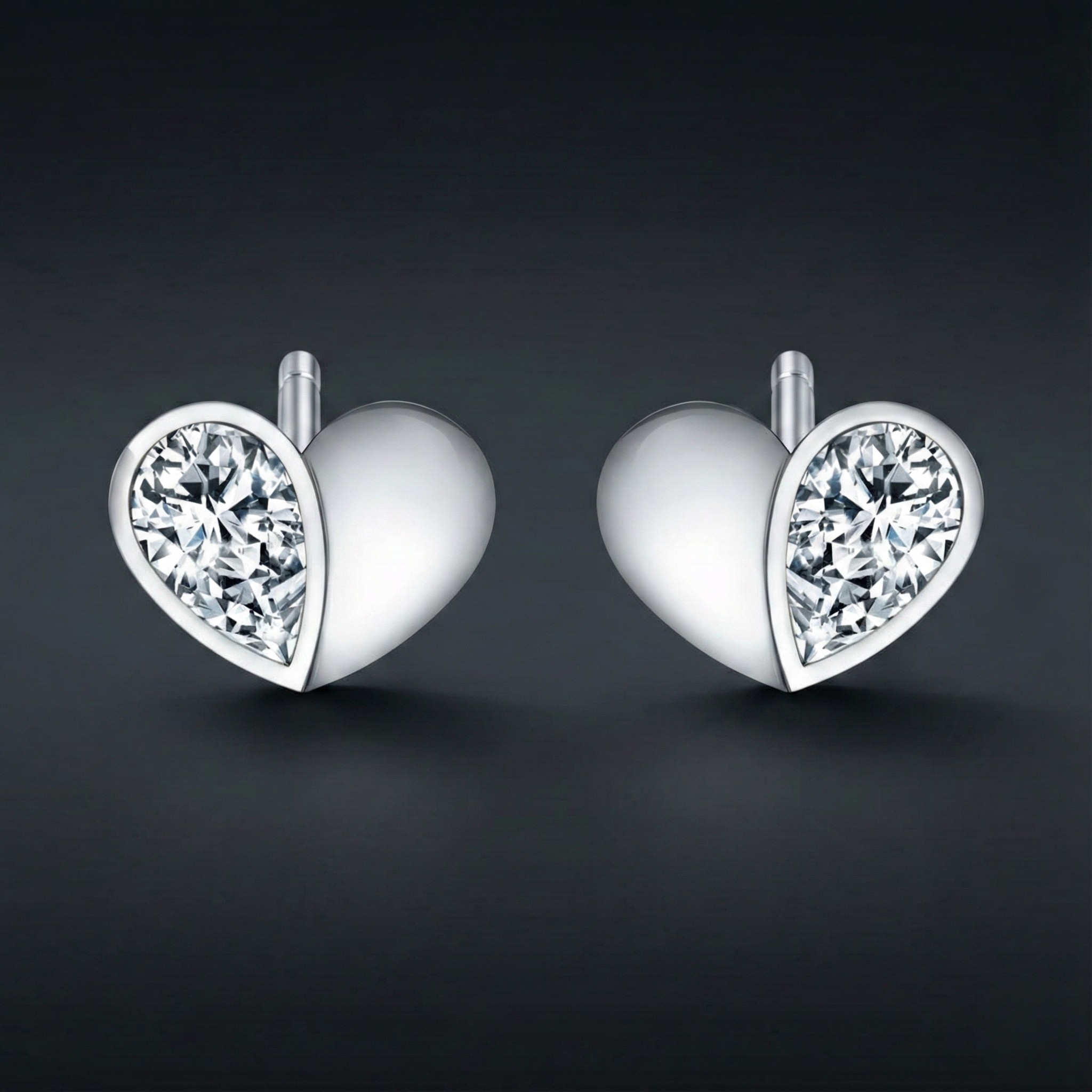 Petite Heart 925 Silver Diamond Stud Earrings with Lab-Grown Diamonds