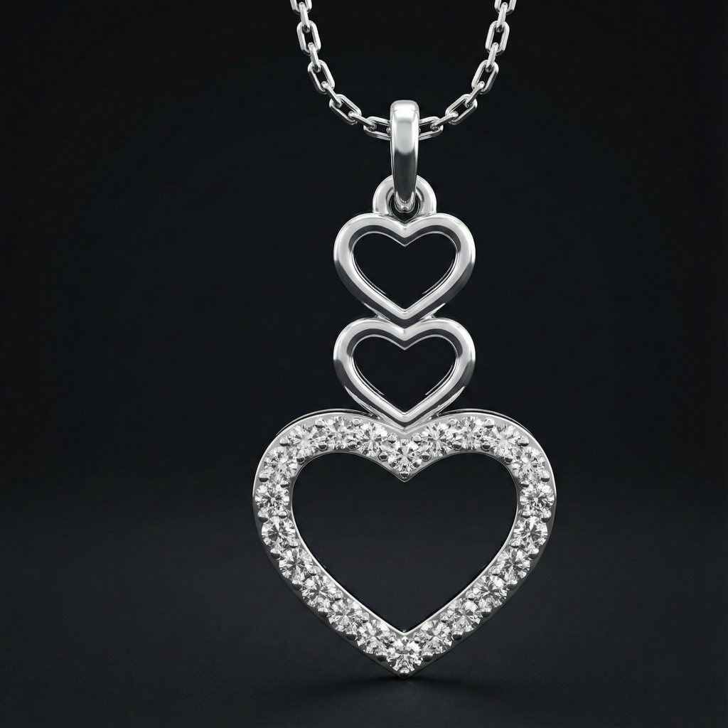 Triple Heart 925 Silver Diamond Pendant with Lab-Grown Diamonds