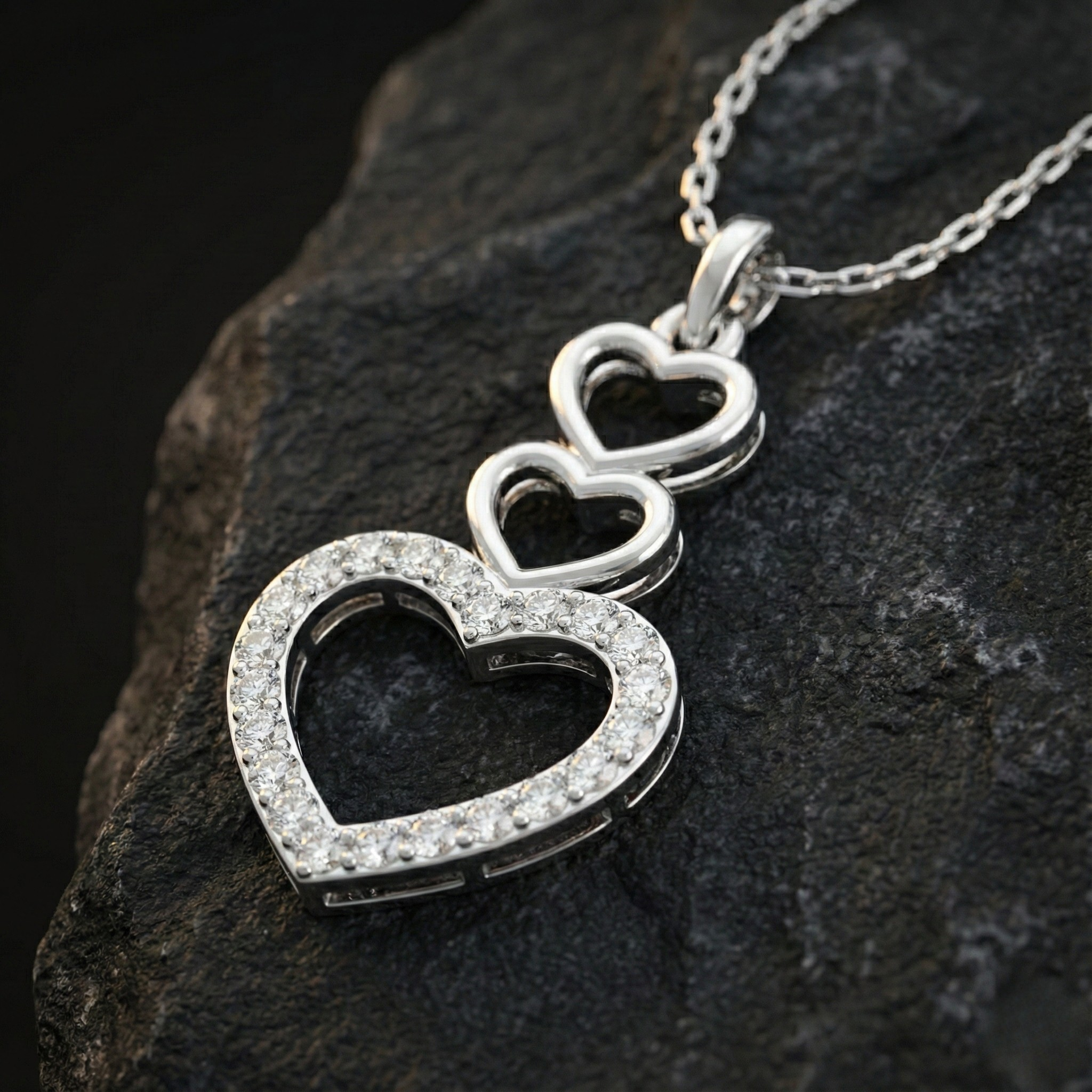 Triple Heart 925 Silver Diamond Pendant with Lab-Grown Diamonds