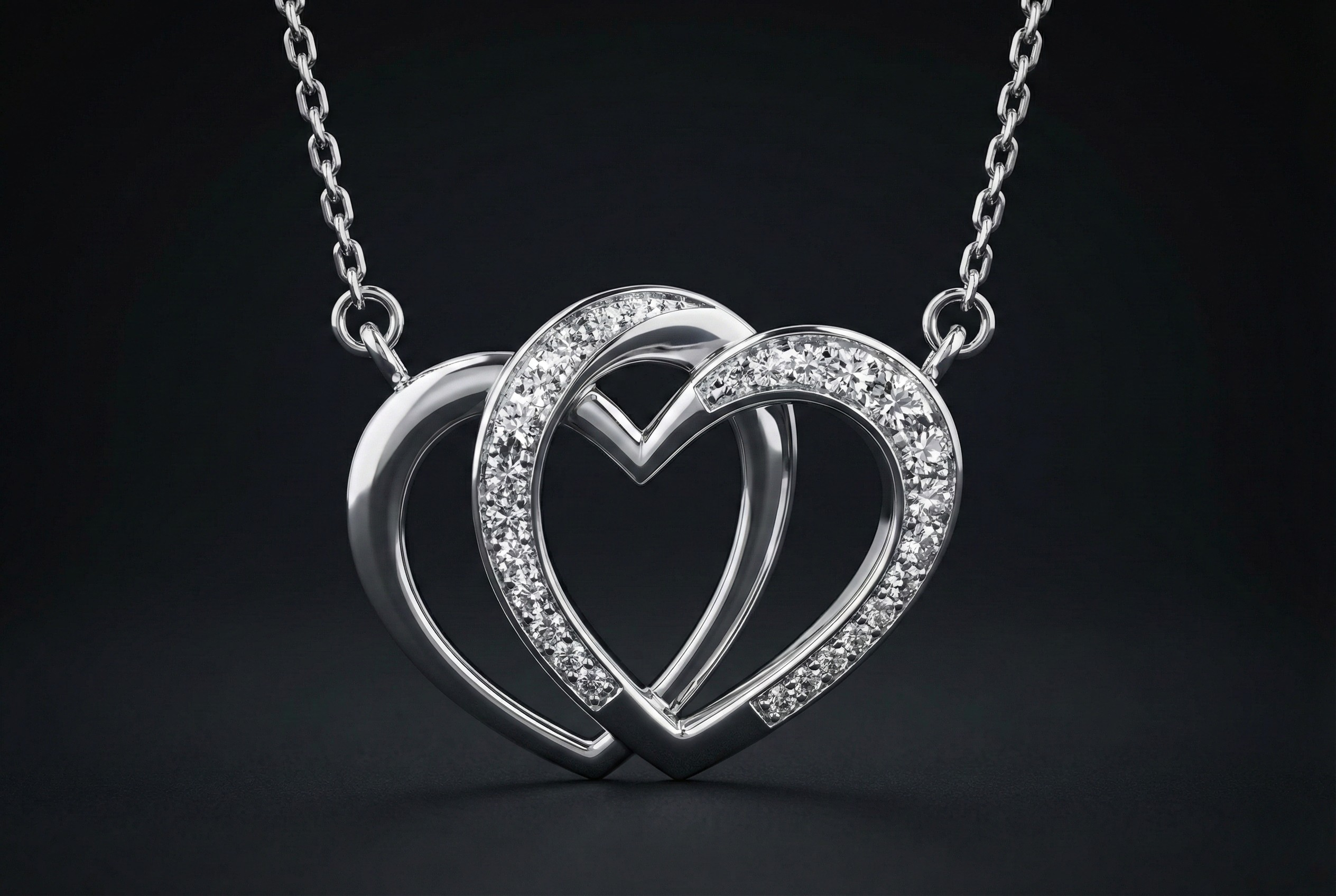 Double Heart 925 Silver Diamond Pendant with Lab-Grown Diamonds