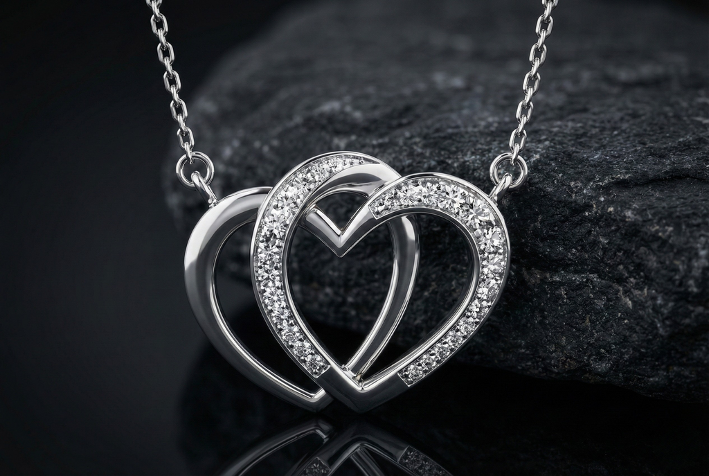 Double Heart 925 Silver Diamond Pendant with Lab-Grown Diamonds