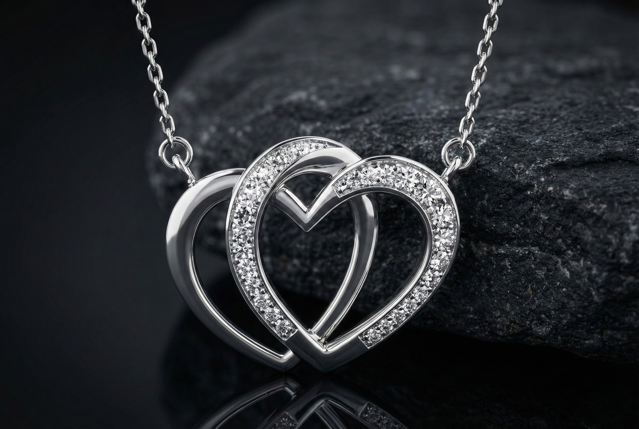Double Heart 925 Silver Diamond Pendant with Lab-Grown Diamonds
