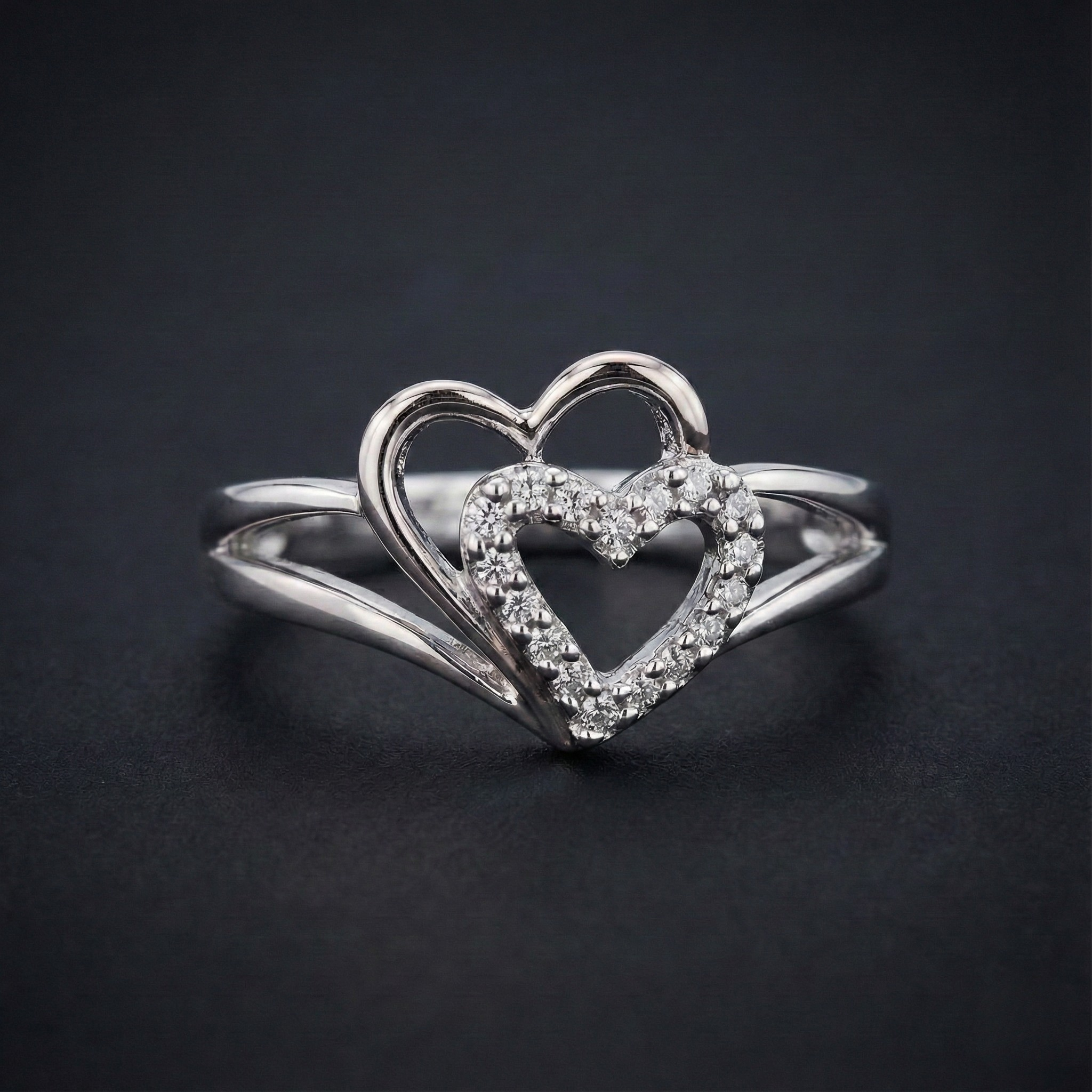 Intertwined Hearts Silver Diamond Ring with Lab-Grown Diamonds