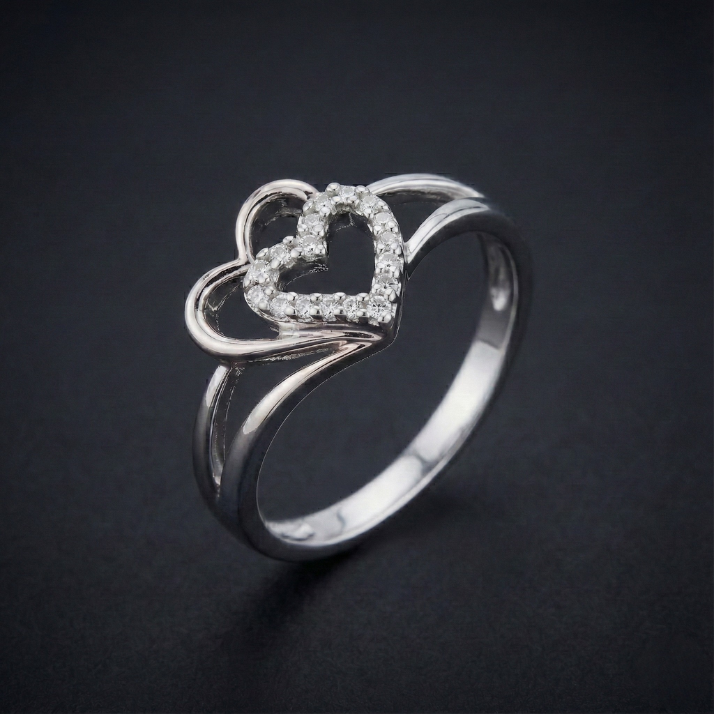 Intertwined Hearts Silver Diamond Ring with Lab-Grown Diamonds