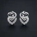 Twin Heart 925 Silver Diamond Stud Earrings with Lab-Grown Diamonds