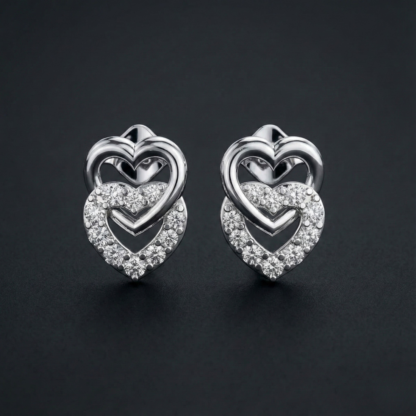Interlocked Heart Diamond Stud Earrings Orilucent