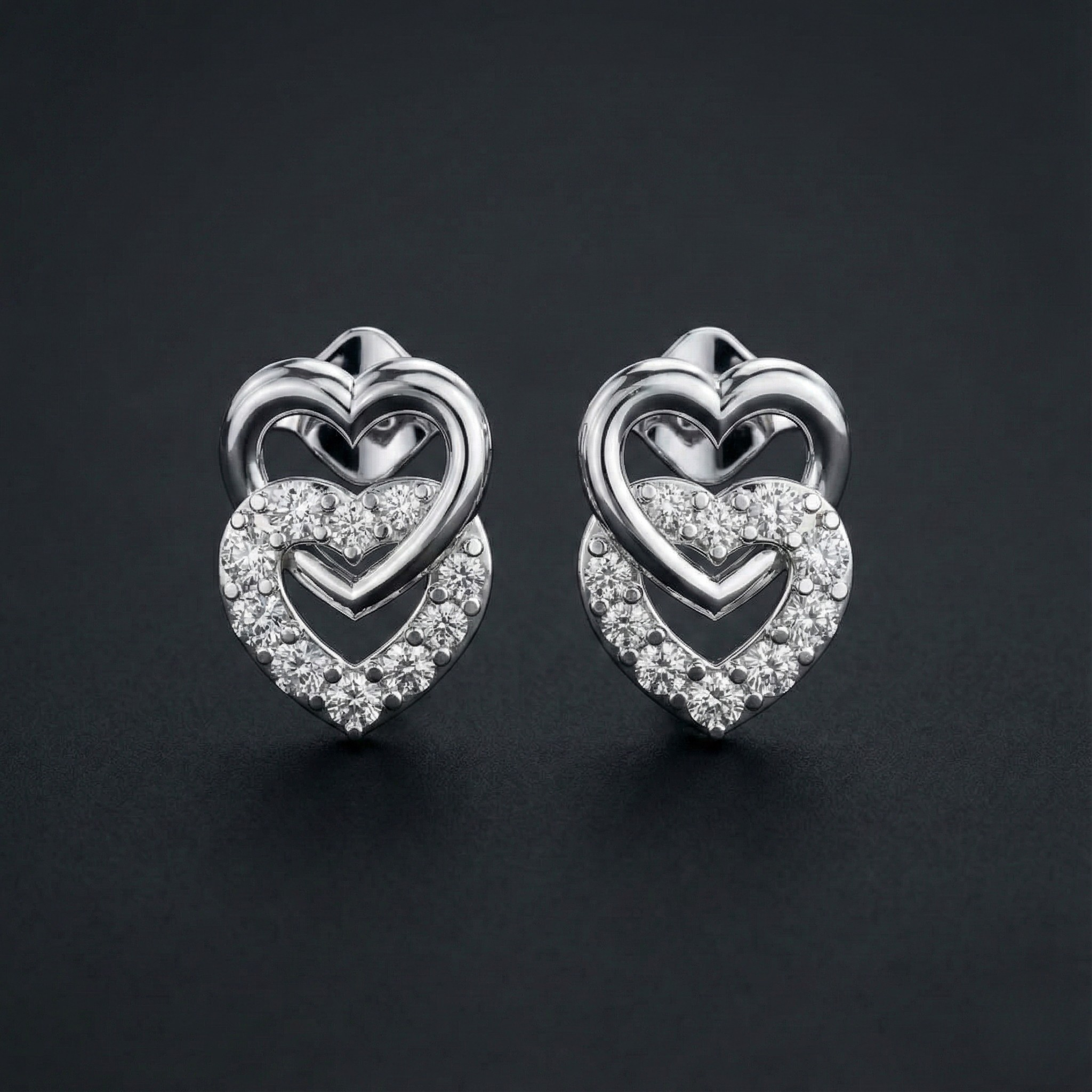 Twin Heart 925 Silver Diamond Stud Earrings with Lab-Grown Diamonds
