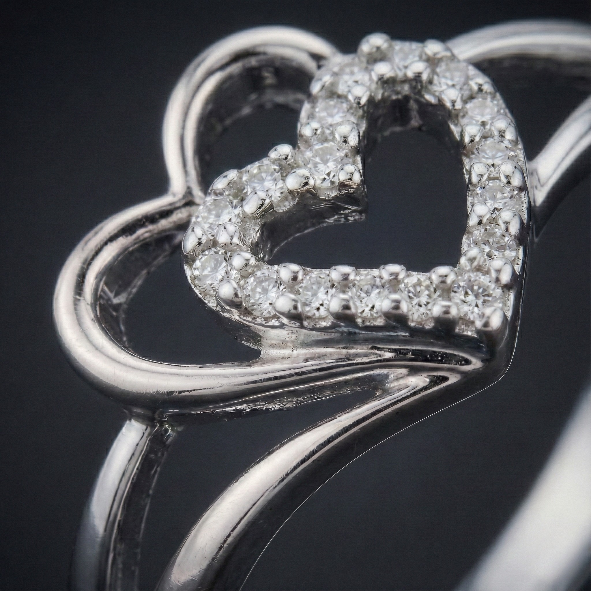 Intertwined Hearts Silver Diamond Ring with Lab-Grown Diamonds