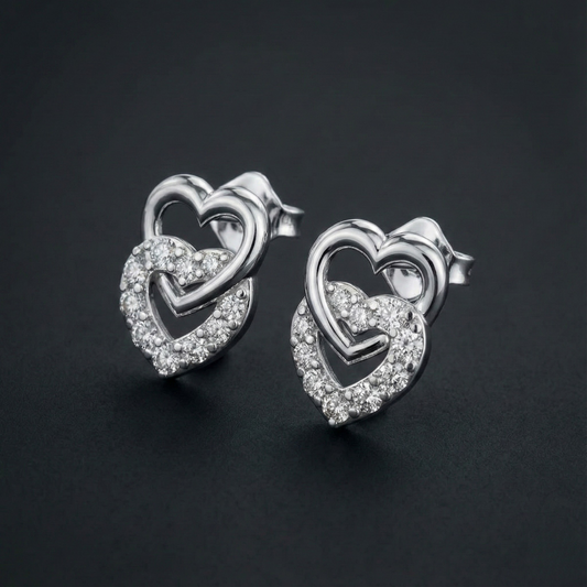 Interlocked Heart Diamond Stud Earrings Orilucent
