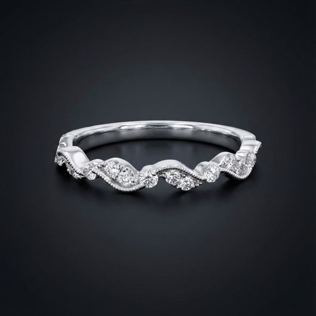 Wave 925 Silver Diamond Ring with Lab-Grown Diamonds