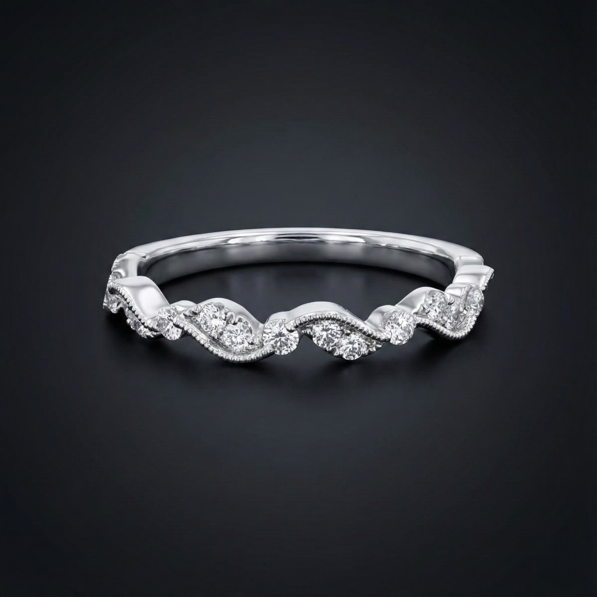 Wave 925 Silver Diamond Ring with Lab-Grown Diamonds