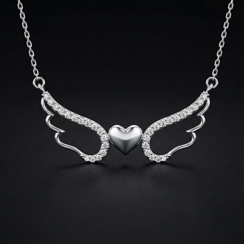 Wings Heart Silver Diamond Pendant with Lab-Grown Diamonds