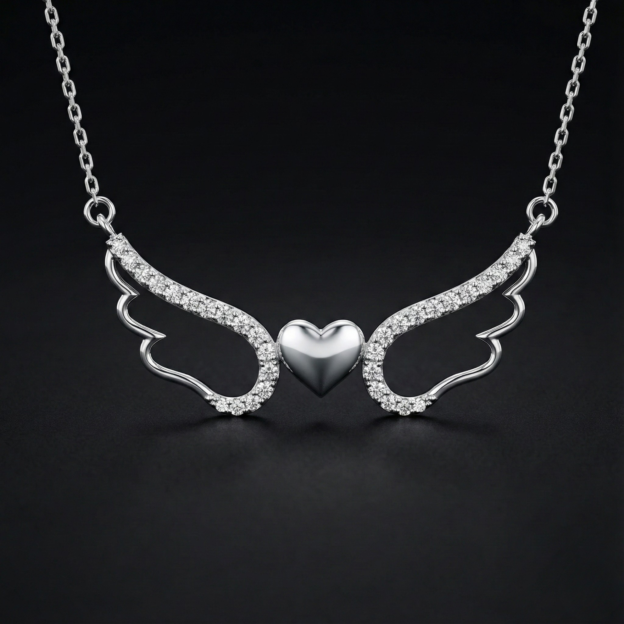 Wings Heart Silver Diamond Pendant with Lab-Grown Diamonds