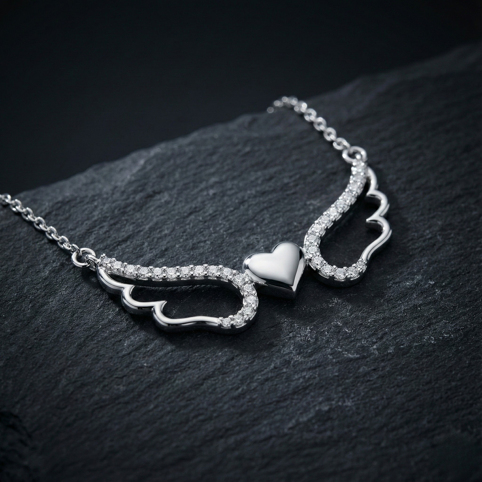 Wings Heart Silver Diamond Pendant with Lab-Grown Diamonds