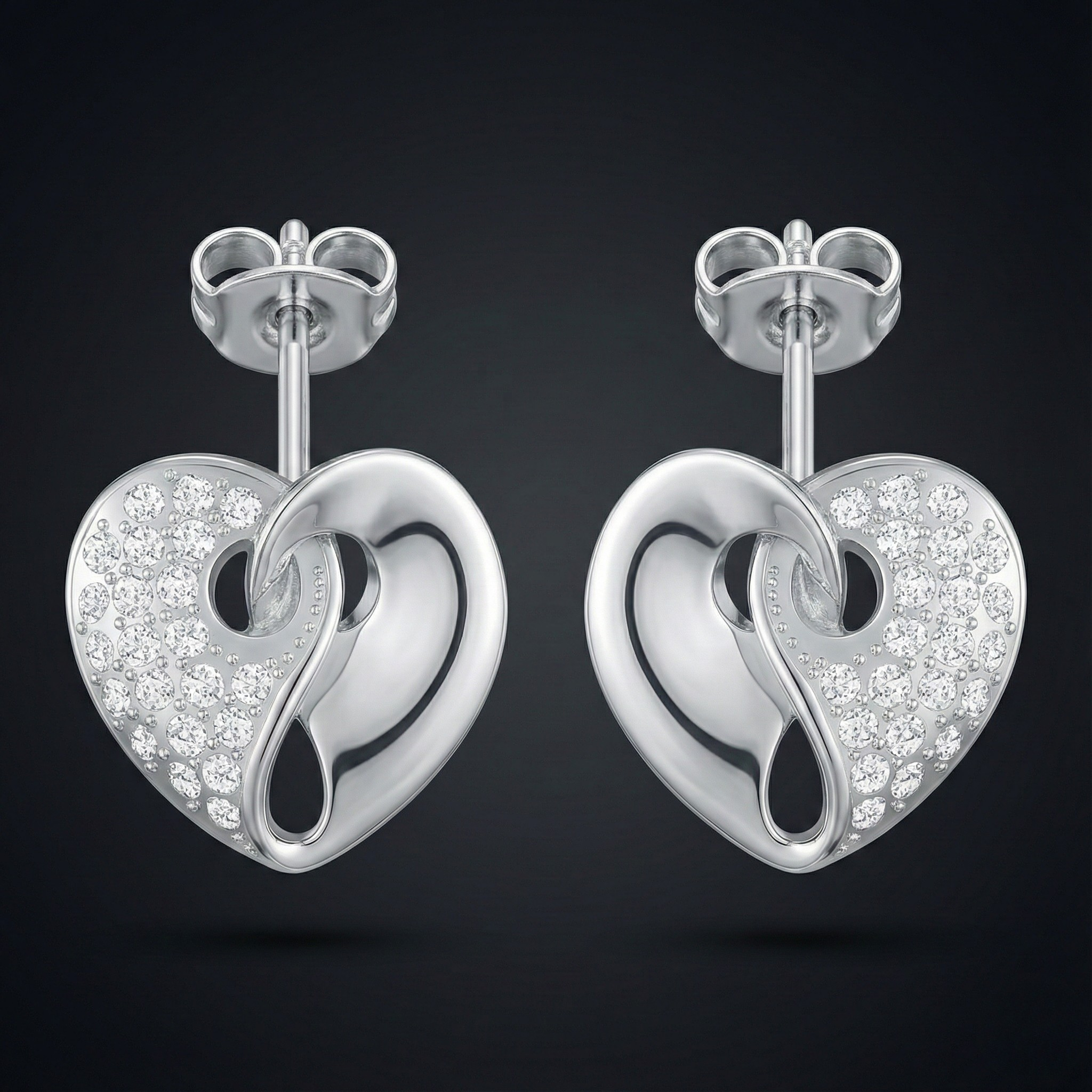 Yin Yang Heart Diamond Stud Earrings Orilucent