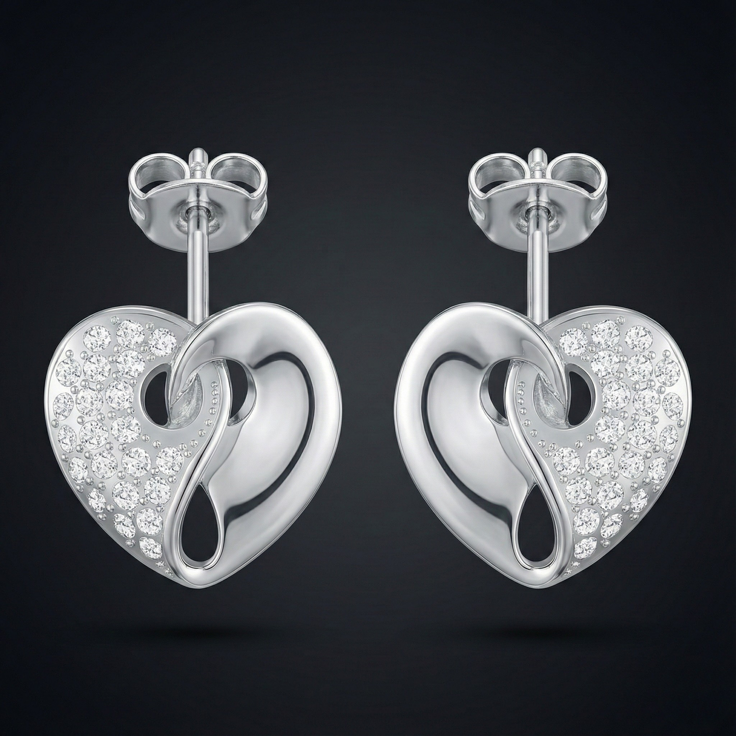 Yin Yang Heart Diamond Stud Earrings Orilucent