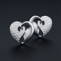 Yin Yang Heart 925 Silver Diamond Stud Earrings with Lab-Grown Diamonds