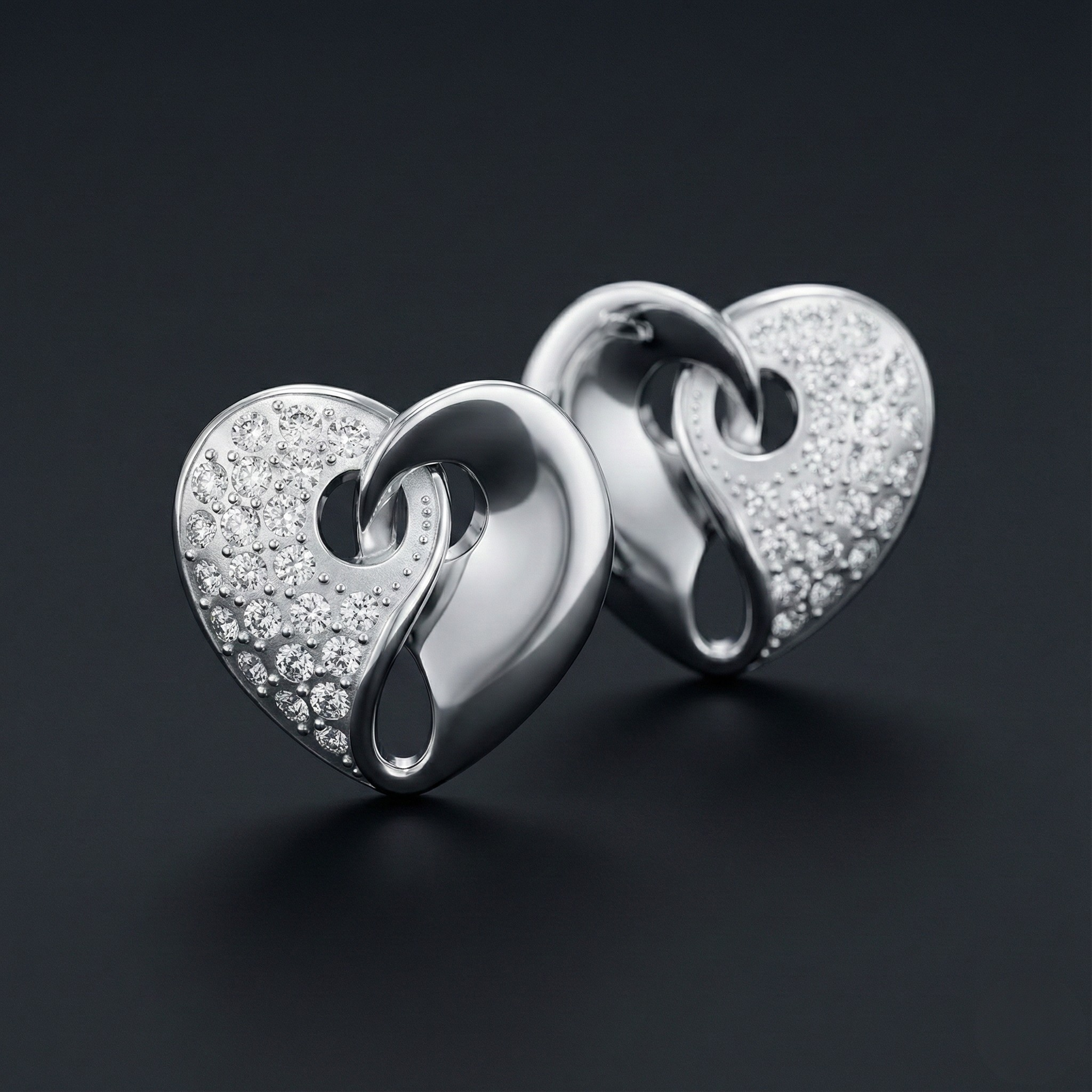Yin Yang Heart 925 Silver Diamond Stud Earrings with Lab-Grown Diamonds